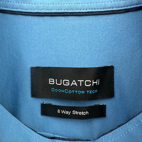 Bugatchi Shirt Mens M Blue Ooohcotton 8 Way Stretch Business Casual Button Down - Picture 3 of 8